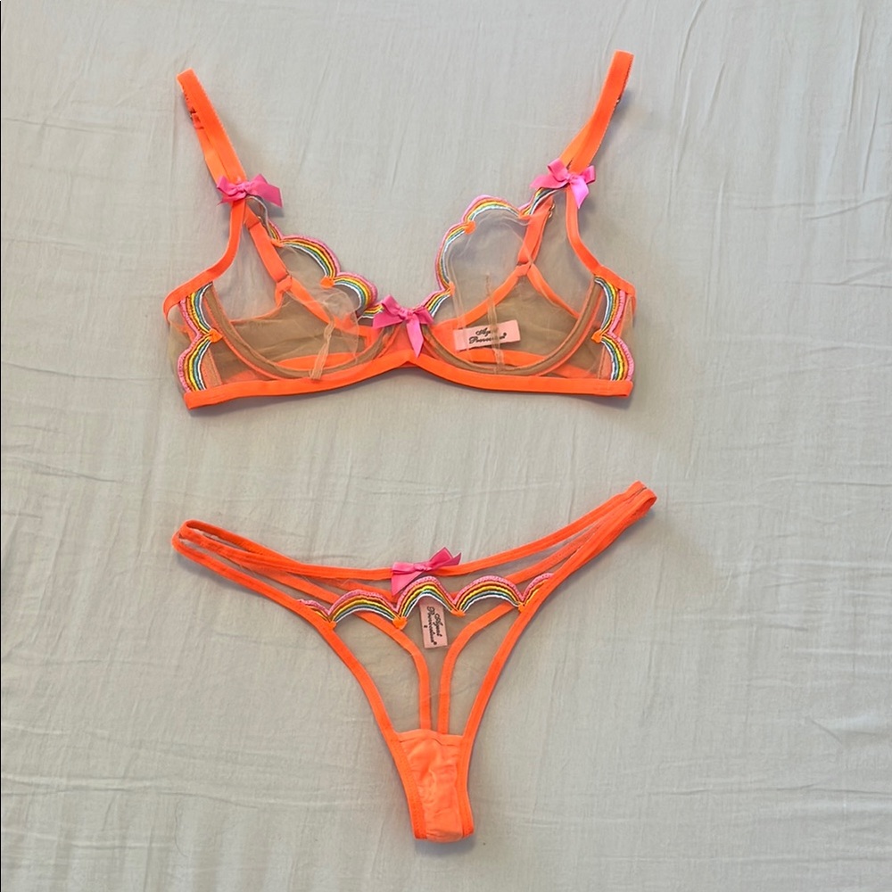 Agent Provocateur Vibrant Orange Lingerie Set with Rainbow Accents
